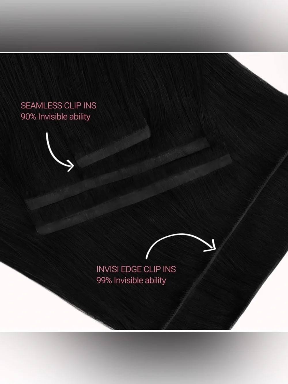 18” Jet Black Invisi Edge Clip in Human Hair Extensions 130g 7Pcs #TF9